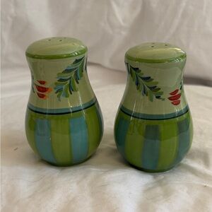Hand-Painted Green Ceramic Salt & Pepper Shaker Duo
